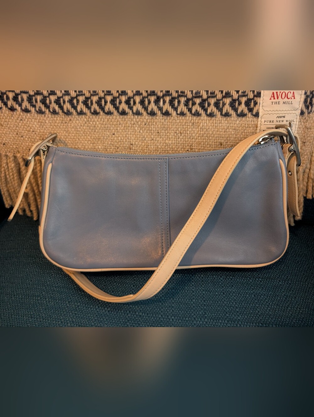 Coach Blue Leather Shoulder Bag with Cream Strap 4447